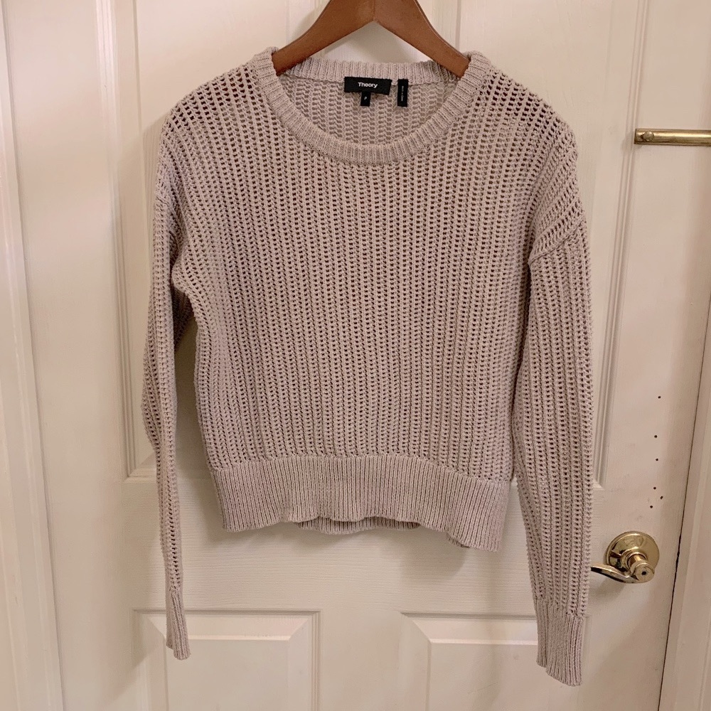 Theory Arshan open knit oatmeal Melange Mesh Sweater Petite size Small